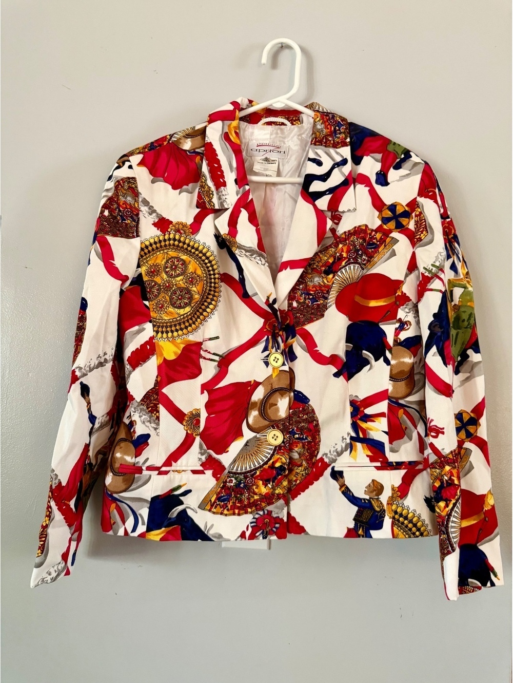 VTG Apriorisette Escada Group Matador Scarf Print Blazer Jacket 80s 90s Cotton